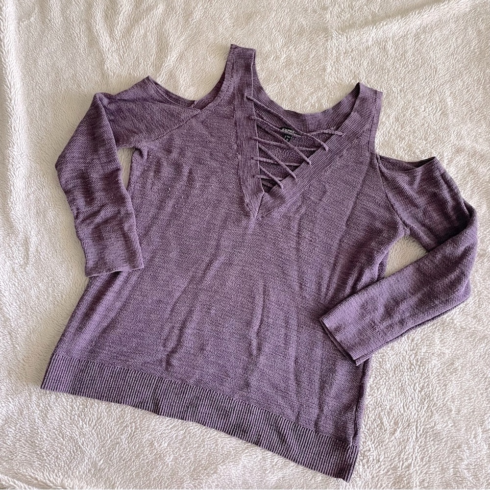 Express Purple Cold Shoulder Sweater